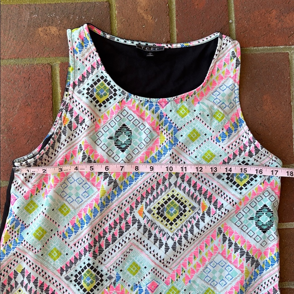 TCEC Multicolor Geometric Aztec Print Sleeveless Shift Dress Black Back Medium - Picture 4 of 6